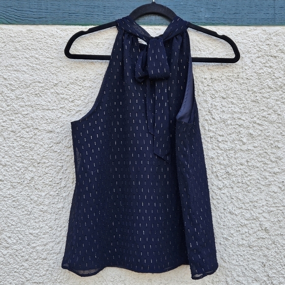 J. Crew navy gold thread tie neck tank size 6 - Picture 2 of 8